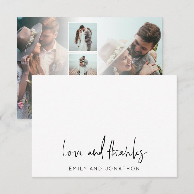 Informellt skript Namn 5 Foton Bröllop Kärlek Tack Anteckningskort (Fram/baksida)