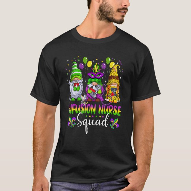 Infusion Nurse Squad Gnomes Crew Mardi Gras Festiv T Shirt (Framsida)