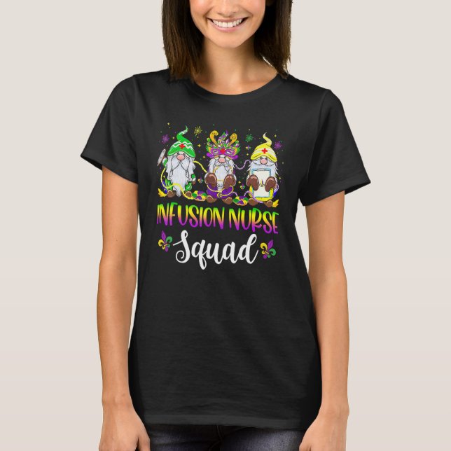 Infusion Nurse Squad Gnomes Crew Mardi Gras Festiv T Shirt (Framsida)