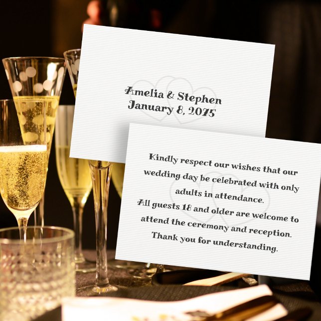 Inga barn vid Bröllop-meddelandekort för vita hölj Tilläggskort (Skapare uppladdad)