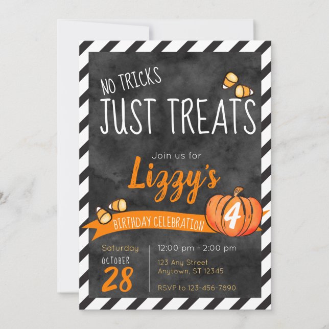 Inga Busar Endast Gods Godis Halloween Födelsedag Inbjudningar (Framsida)