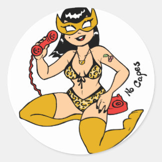 Inga Capes III Superheroine Pin-Up Stickers Runt Klistermärke