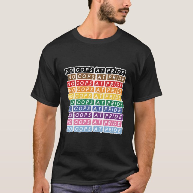 Inga Cops vid Pridet LGBtq inklusive Rainbow Flagg T Shirt (Framsida)