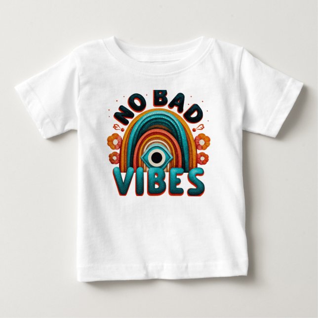 Inga dåliga vibbar. Retro regnbåge och ögon design T Shirt (Framsida)