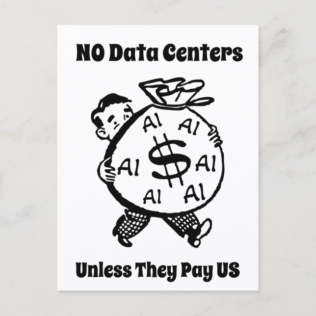 Inga datacenter om de inte betalar oss vykort (Framsida)