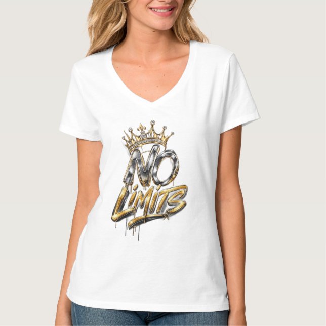 Inga Gränser Guld Krona Lyx Design T Shirt (Framsida)