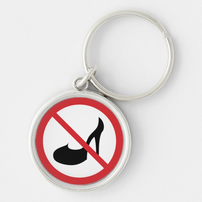 Inga Högklackar Röda förbudstecken | Nyckelkedja Rund Silverfärgad Nyckelring (Framsidan)