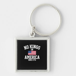 Inga kungar i Amerika USA Flagga Retro Cool Stil Fyrkantig Silverfärgad Nyckelring