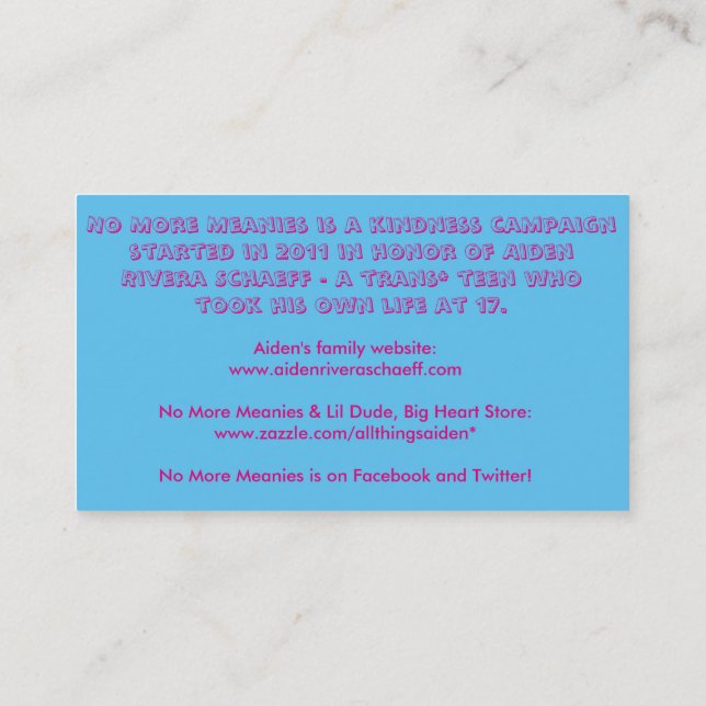 Inga mer Meanieskort (transgenderen) Visitkort (Baksida)
