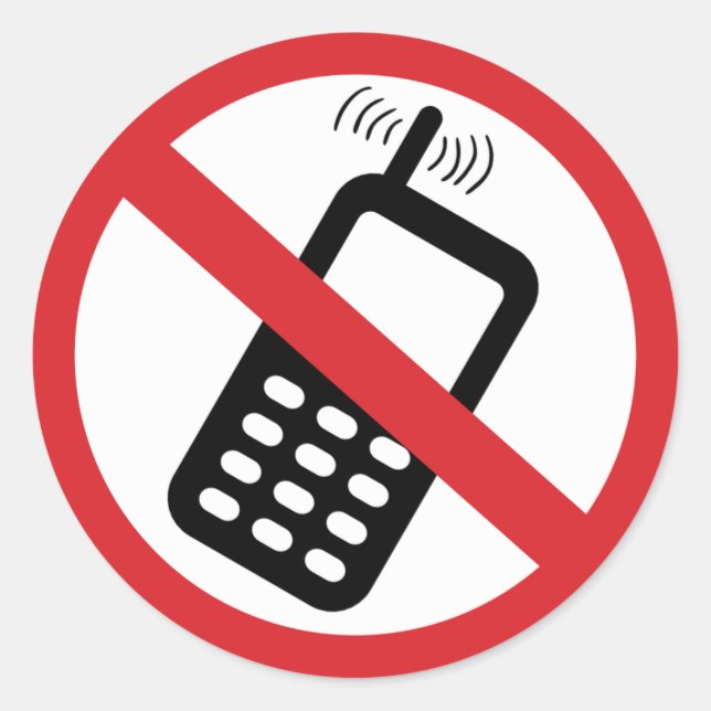 Inga mobiltelefoner runt klistermärke (Framsida)