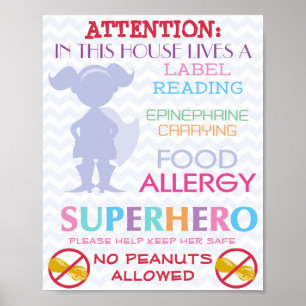 Inga peanuts tillät Superassistance Girl-skylt för Poster