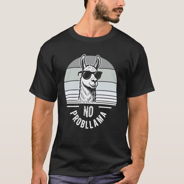 Inga Problem Glasögon Llama Retro Kul T Shirt (Framsida)