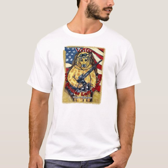 " Inga Soldater Kvar" T-Shirts med Tysk Schäferhun (Framsida)