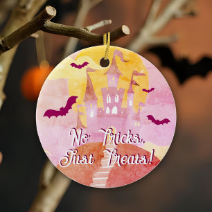 Inga trick bara behandlar Spooky Castle Halloween Julgransprydnad Keramik