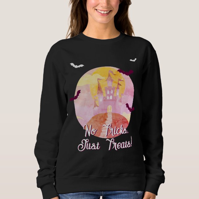 Inga trick bara behandlar Spooky Castle Halloween T Shirt (Framsida)