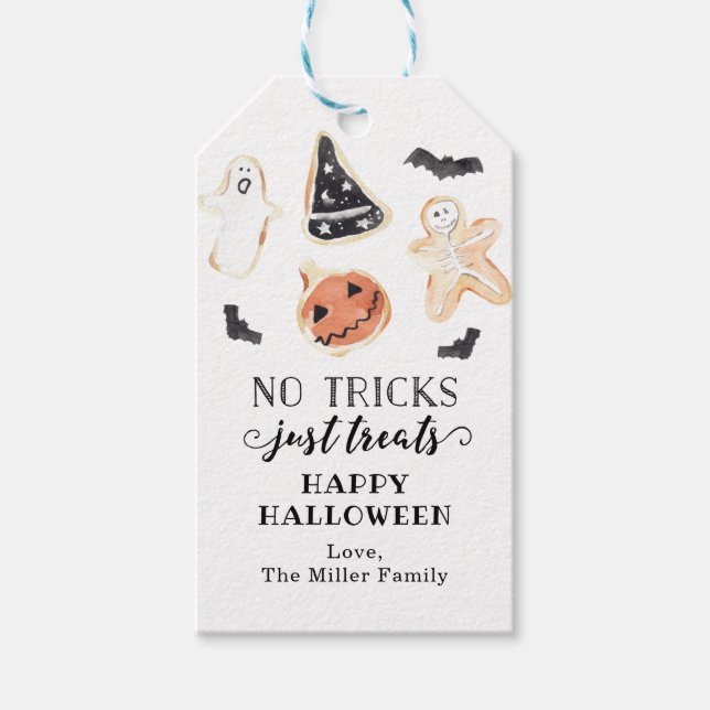 Inga trick bara Treats Halloween Gift Märkre Presentetikett (Framsidan)