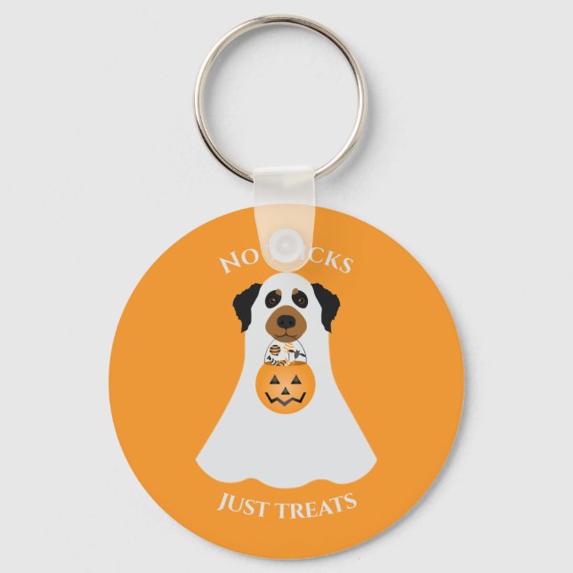 Inga trick bara Treats Halloween-Hund Nyckelring (Framsida)