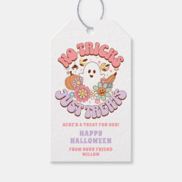 Inga trick bara Treats Halloween Retro Groovy Ghos Presentetikett