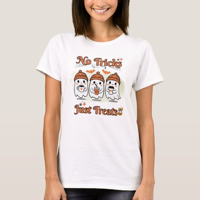 Inga trick bara Treats Halloween T Shirt (Framsida)