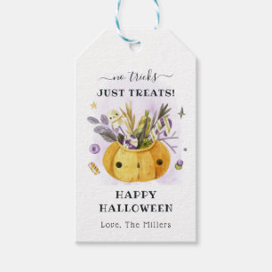 Inga trick, bara Trets Jack-o'-lantern Halloween Presentetikett