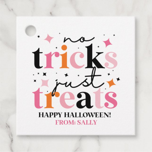Inga trick behandlar bara Rosa Halloween Gåvor Etiketter (Framsida)