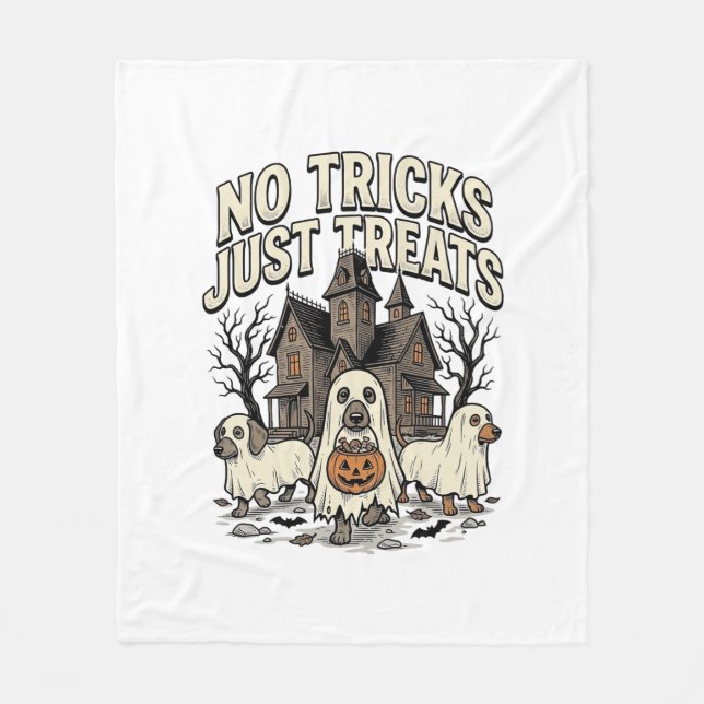 Inga tricks bara gods Halloween Dachshund Spöke De Fleecefilt (Framsidan)