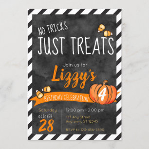 Inga tricks bara gods Halloween födelsedag Inbjudningar