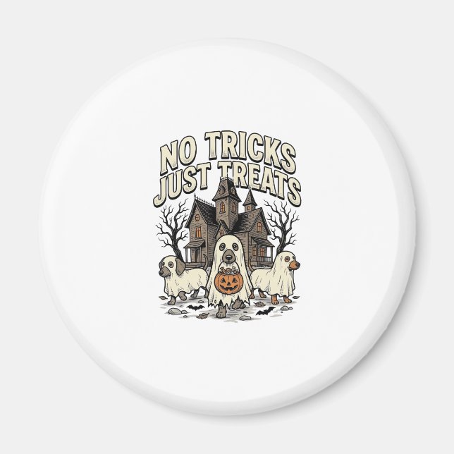 Inga tricks bara godsaker Halloween Dachshund Spök Magnet (Framsidan)
