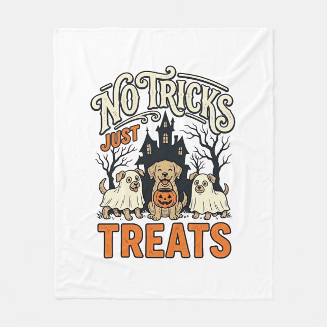 Inga tricks bara godsaker Halloween Hund Spöke Trö Fleecefilt (Framsidan)