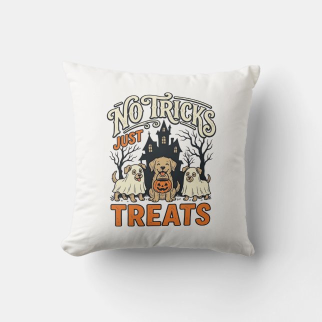 Inga tricks bara godsaker Halloween Hund Spöke Trö Kudde (Framsida)