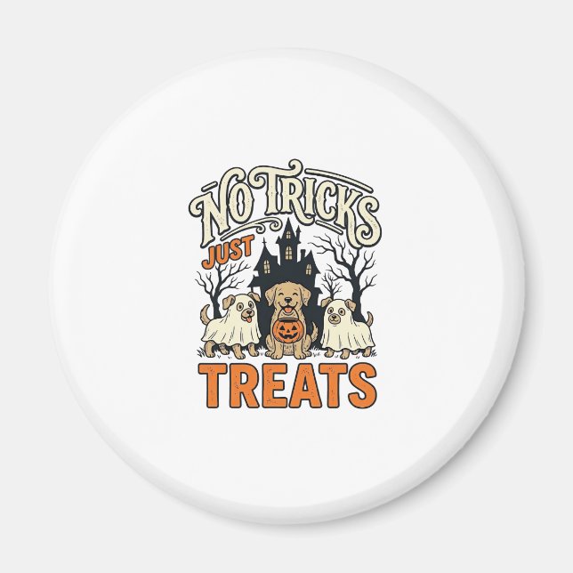 Inga tricks bara godsaker Halloween Hund Spöke Trö Magnet (Framsidan)