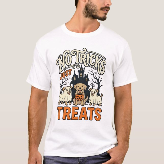Inga tricks bara godsaker Halloween Hund Spöke Trö T Shirt (Framsida)