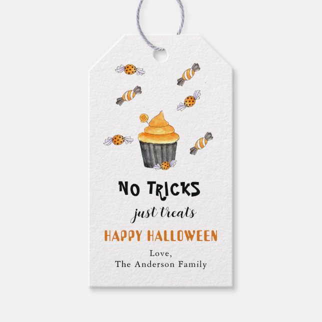 Inga tricks bara godsaker Halloween presentkort Presentetikett (Framsidan)
