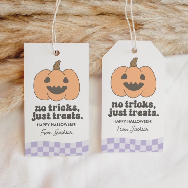 Inga tricks bara godsaker Retro Halloween-pumpa Presentetikett (Skapare uppladdad)
