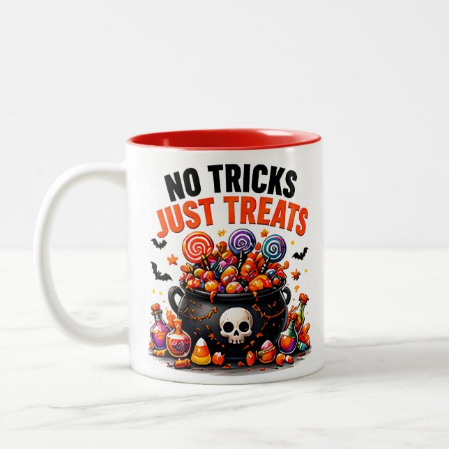 Inga tricks bara godsaker Roligt Halloween-godis Två-Tonad Mugg (Vänster)