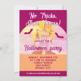 Inga tricks bara godsaker Spökigt slott Halloween Inbjudningar