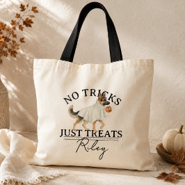 Inga tricks bara rolig Halloween-hund med hallowee Tygkasse