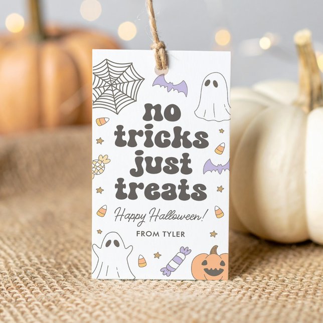 Inga tricks just Treats Retro Halloween Presentetikett (Skapare uppladdad)