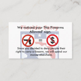 Inga vapen inga pengar! visitkort