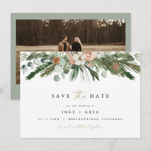 INGE Scandinavian Winter Greenery Save Date Inbjudningar