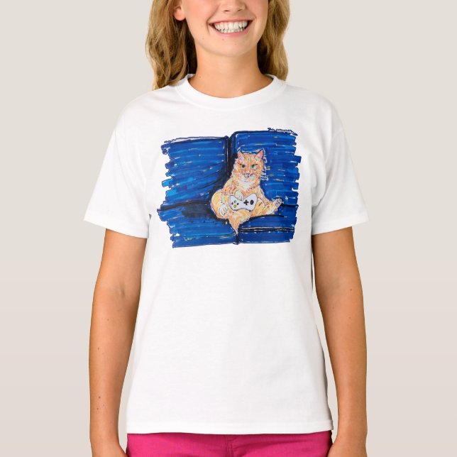 Ingefär Gamer Katt T Shirt (Framsida)