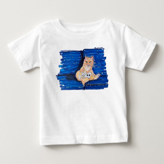 Ingefär Gamer Katt T Shirt (Framsida)
