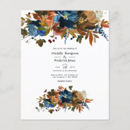 Ingefära och Marinblå Blommig Bröllopsinbjudan Flygblad