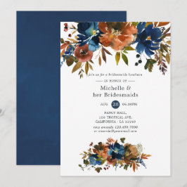Ingefära och marinblå blomsterbrudtärnslunchen inbjudningar