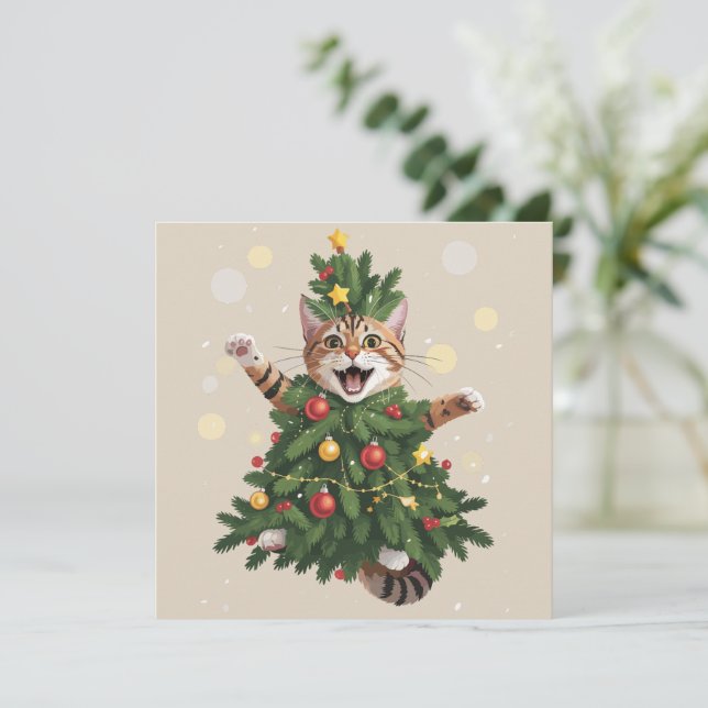 Ingefära Orange Katt Julgran Söt Jul  Julkort (Stående Fram)