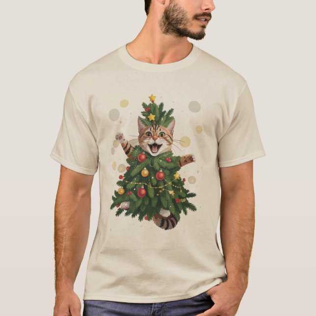 Ingefära Orange Katt Julgran Söt Jul  T Shirt (Framsida)