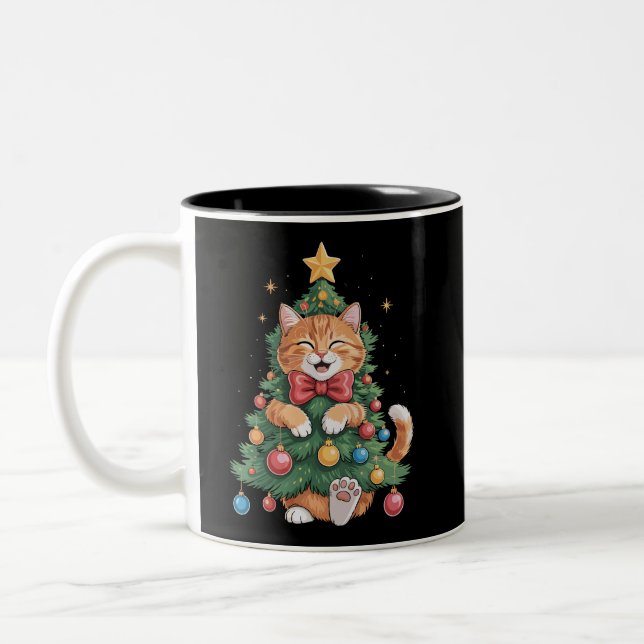 Ingefära Orange Katt Julgran Söt Jul  Två-Tonad Mugg (Vänster)