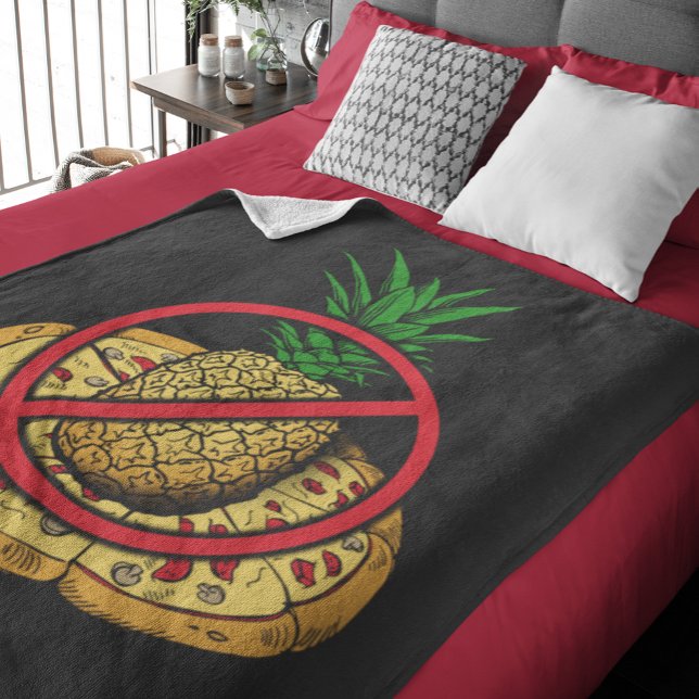 Ingen anas på min Pizza Fleecefilt (No Pineapple Pizza Fun Black Fleece Blanket)