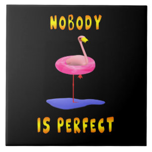 Ingen är perfekt - flamingo med simmande ring kakelplatta