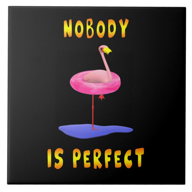 Ingen är perfekt - flamingo med simmande ring kakelplatta (Framsidan)